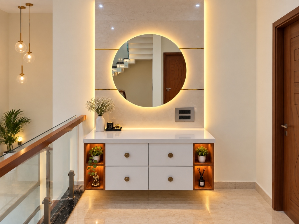 Designer Wash Basin Vanity Unit with Circular Backlit LED Mirror