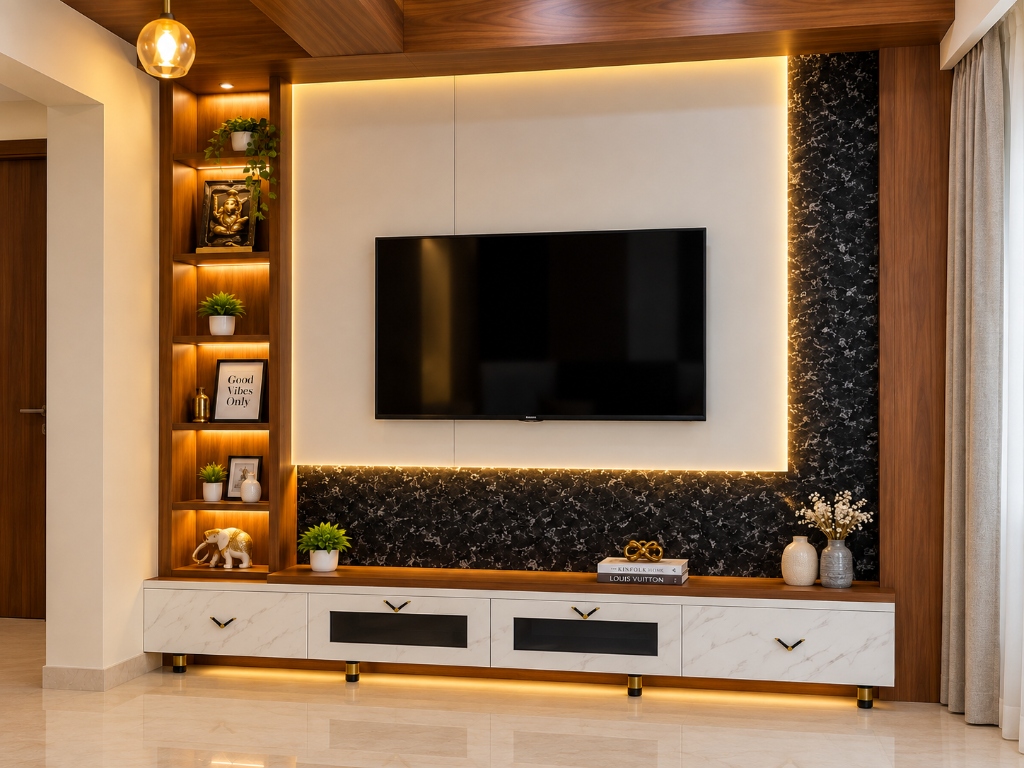 Contemporary Marble Backlit TV Unit & Display Shelving