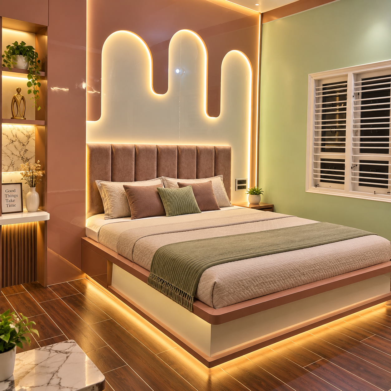 Floating Platform Bed with Soft Ambient Glow LED Base